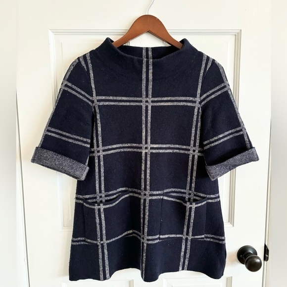 Moth by Anthropologie wool mock sweater tunic plaid blue size MP - Picture 2 of 6